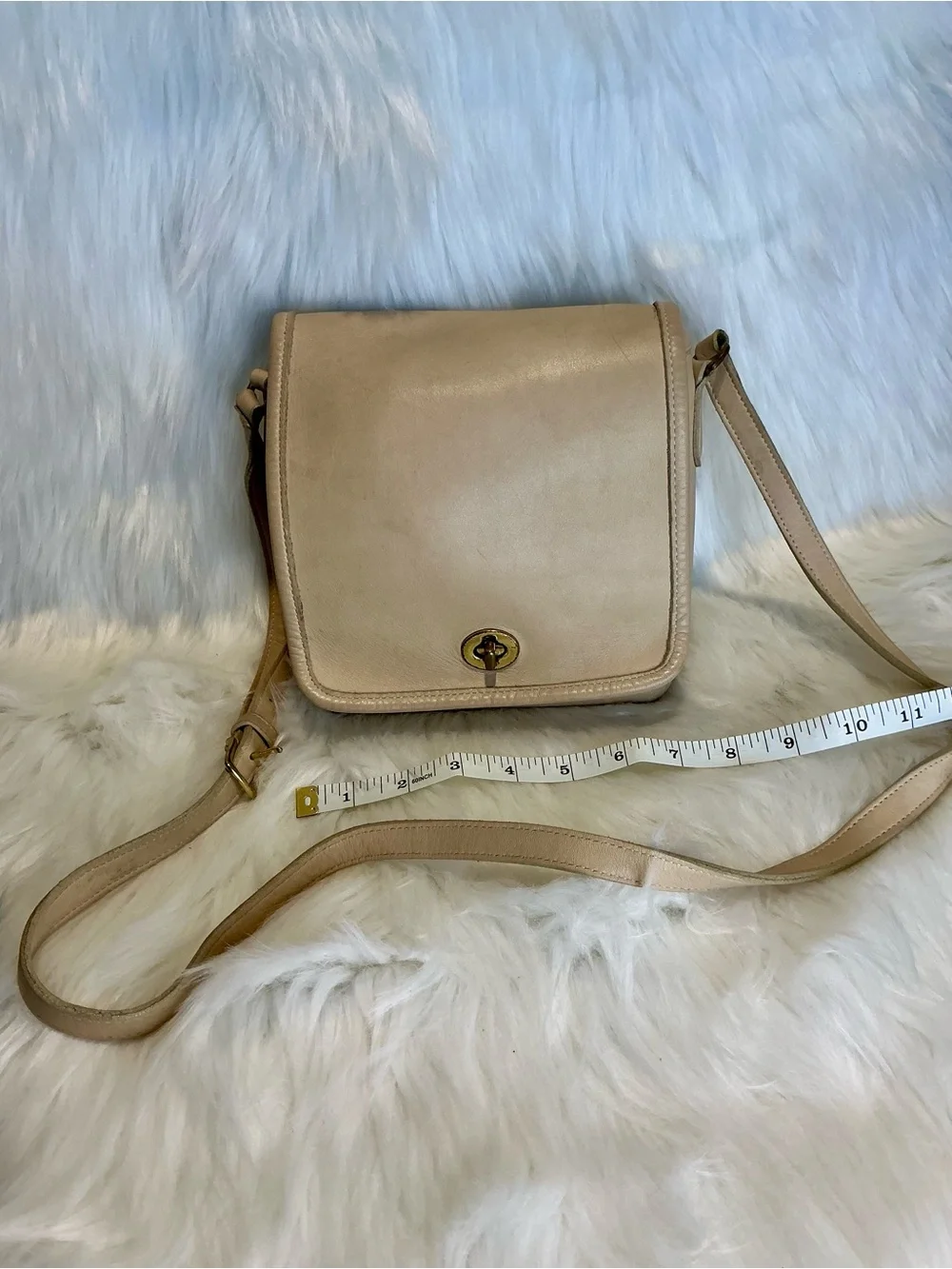 Coach Beige Leather Turn-Lock Crossbody Bag